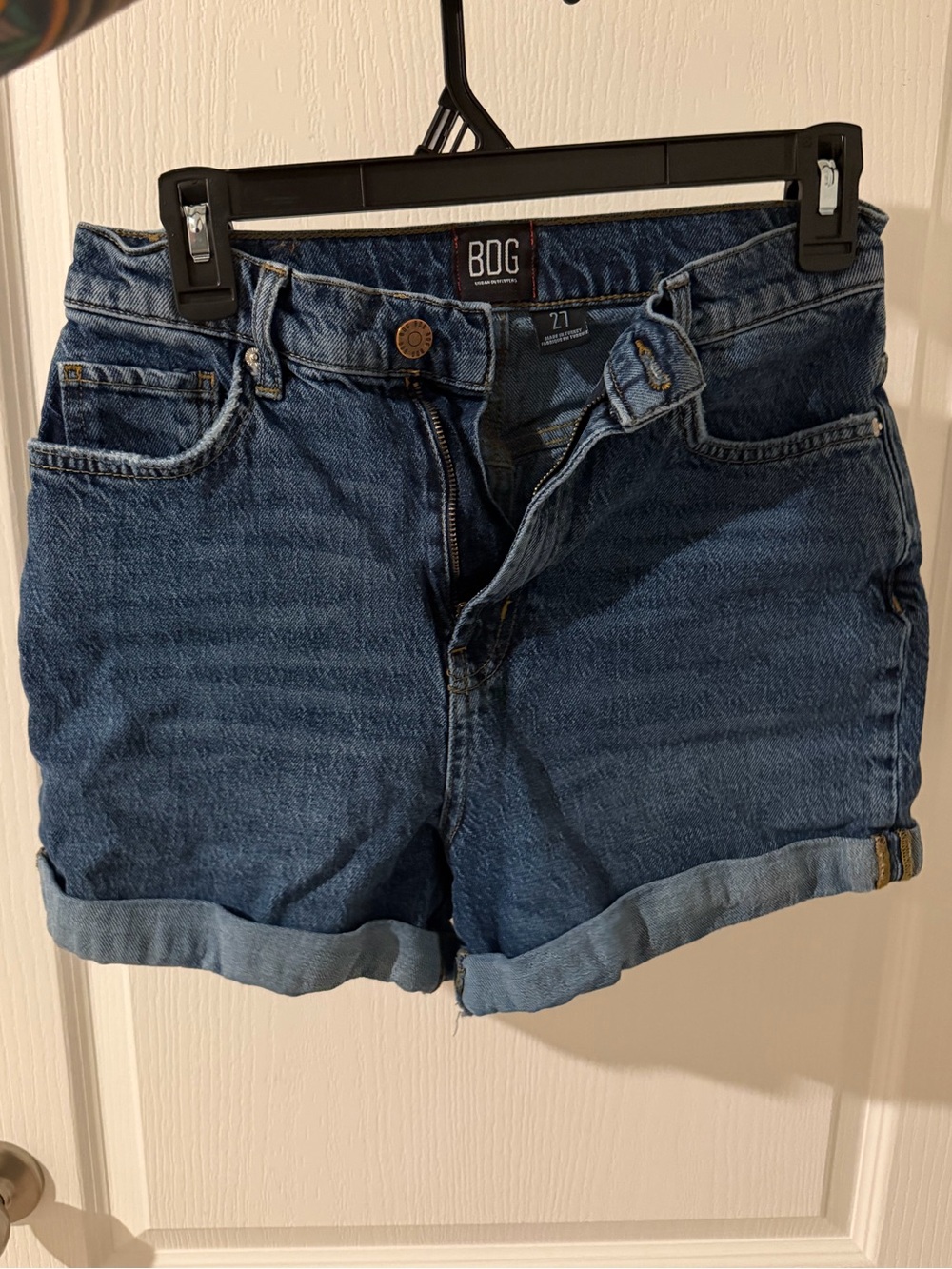 BDG Dark Blue Rolled Hem Denim Mom Shorts